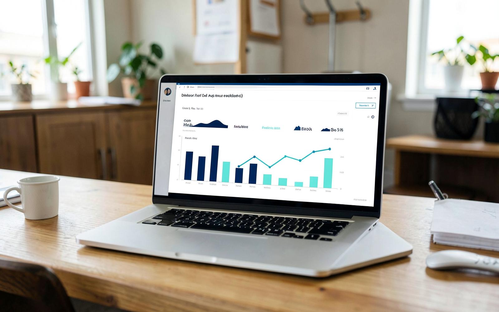 A simple profit dashboard on a laptop at a small business front desk